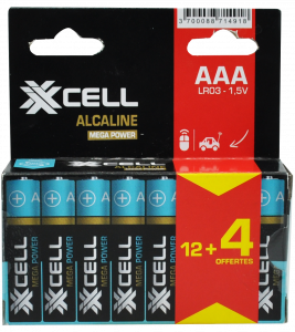 PILE XXCELL ALCALINE LR03 AAA Pack x16 (12+4 gratuites). Piles XXCELL,
